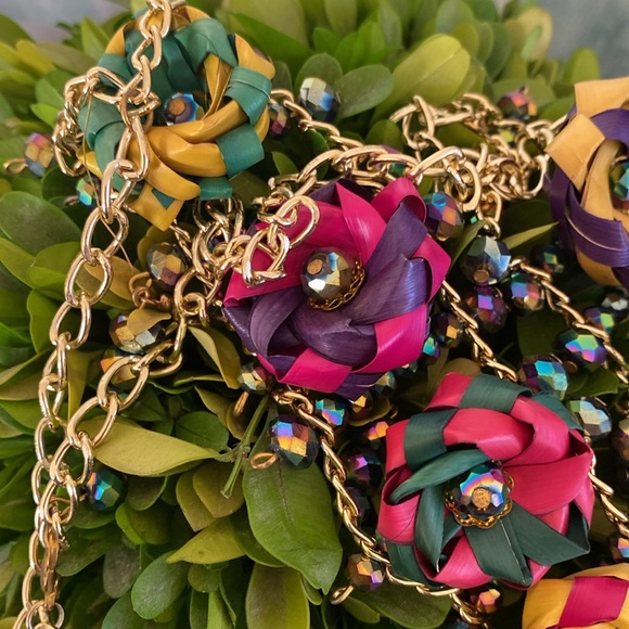 MEXICAN HANDCRAFTED JEWELRY SET FLORAL PALM LEAF MULTICOLOR NECKLACE & EARRINGS - Picture 13 of 17